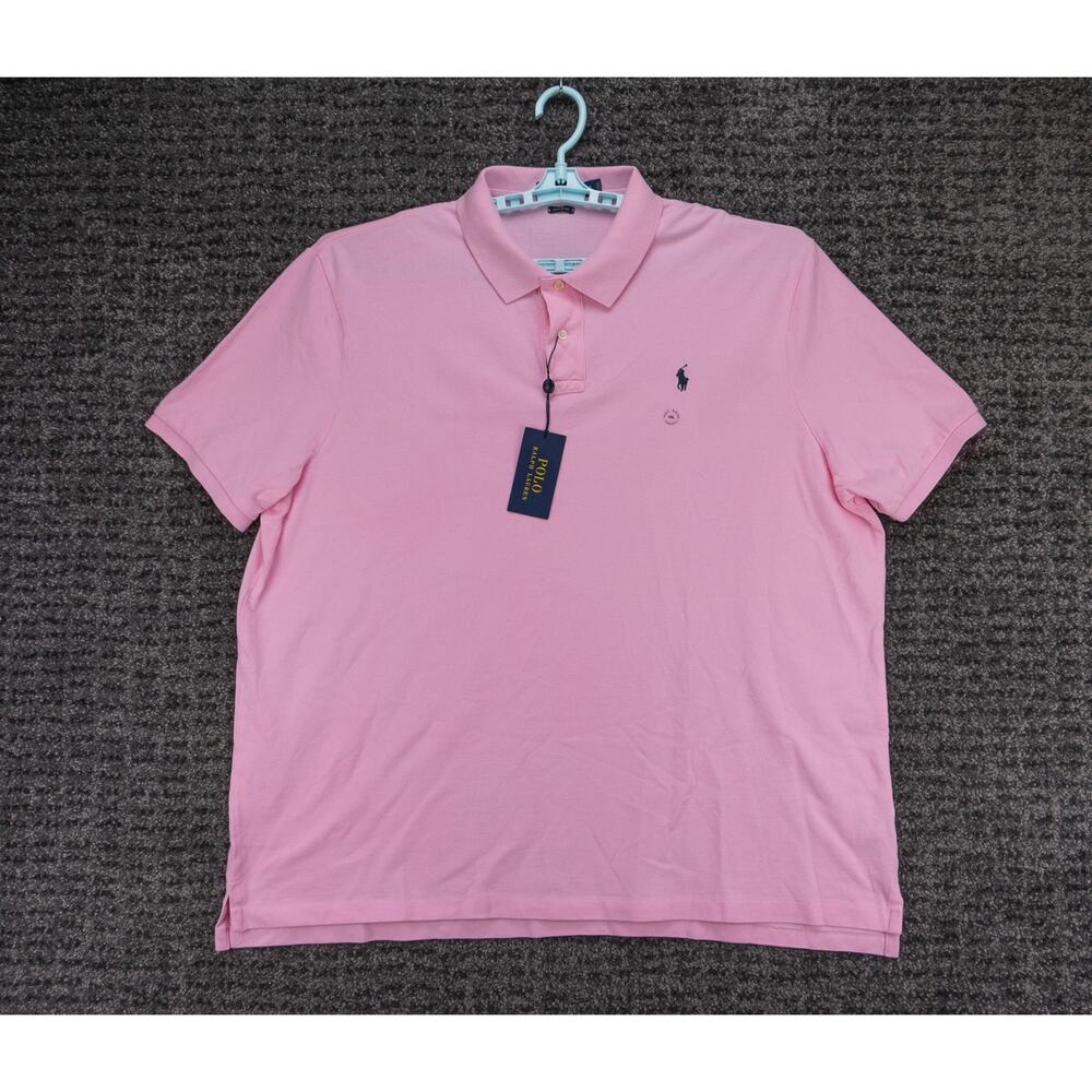 Polo by Ralph Lauren Men's Pink Polo Shirt with Navy Logo